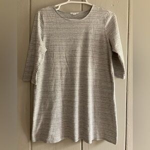 Pure Jill Medium Striped 3/4 Sleeve Slub Tunic T-Shirt Gray White Sm Lagenlook